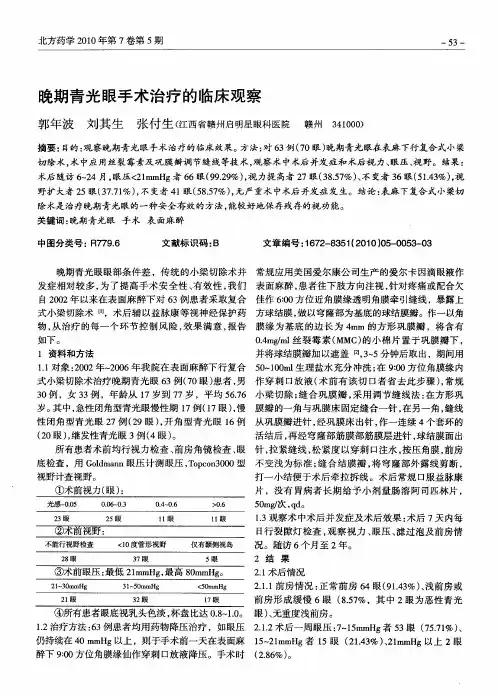 晚期青光眼手术治疗的临床观察