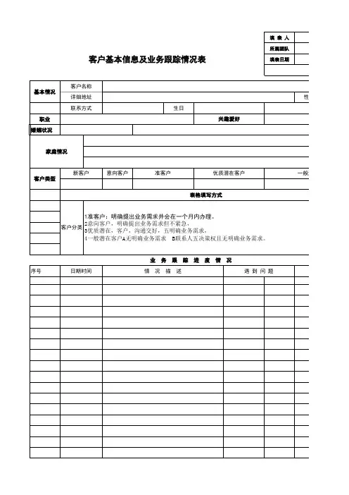 意向客户跟踪进度表