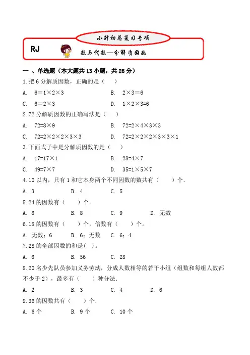 分解质因数(专项复习)六年级下册数学第一轮总复习人教版