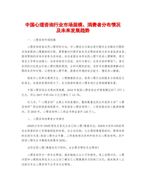 中国心理咨询行业市场规模、消费者分布情况及未来发展趋势
