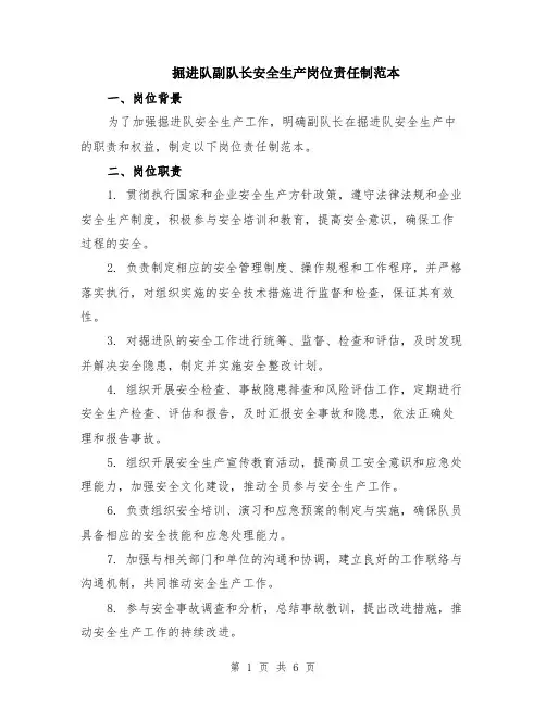 掘进队副队长安全生产岗位责任制范本（2篇）