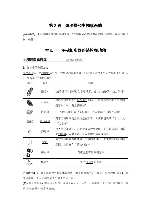 山西省晋中市榆次第一中学2020-2021学年人教版高二下学期生物学案：第5讲细胞器和生物膜系统