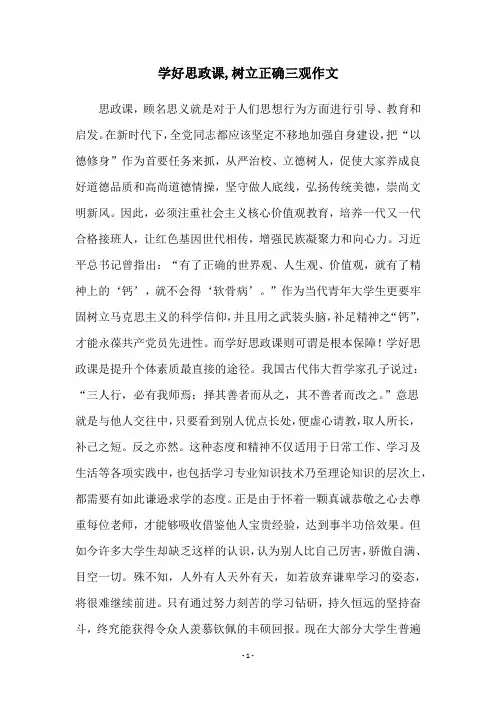 学好思政课,树立正确三观作文