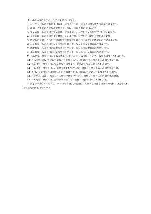 会计对应的岗位