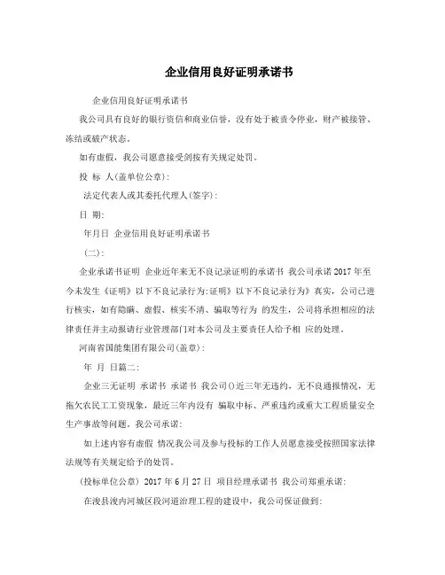 企业信用良好证明承诺书