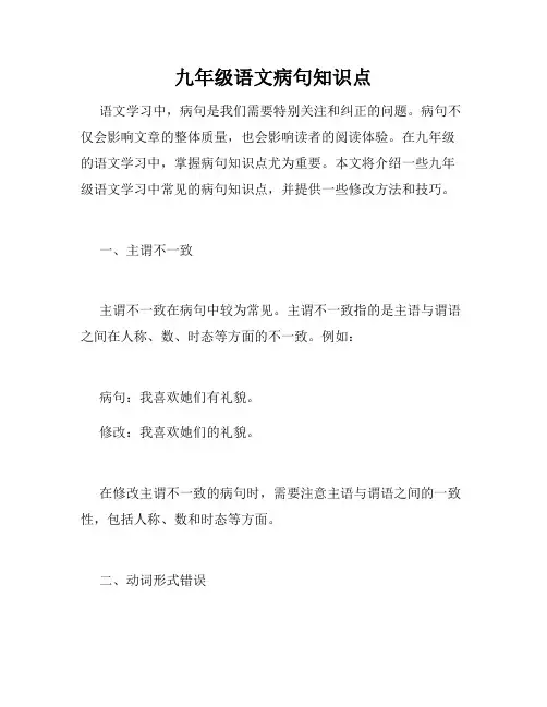 九年级语文病句知识点