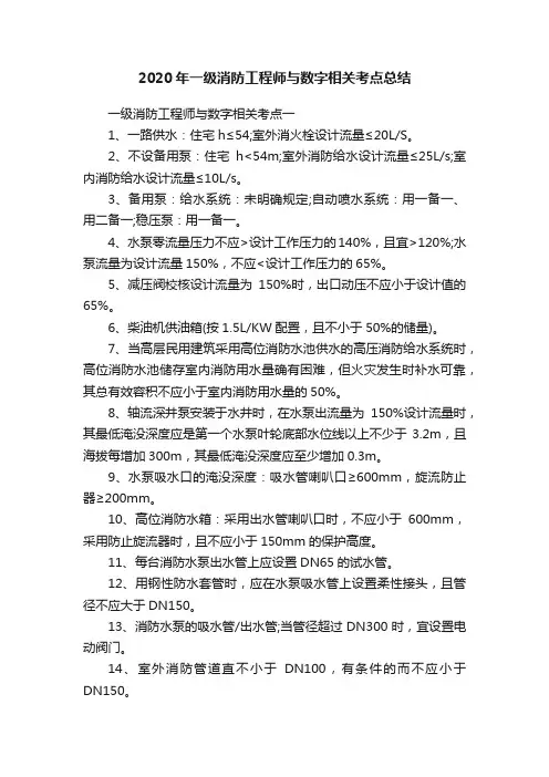 2020年一级消防工程师与数字相关考点总结