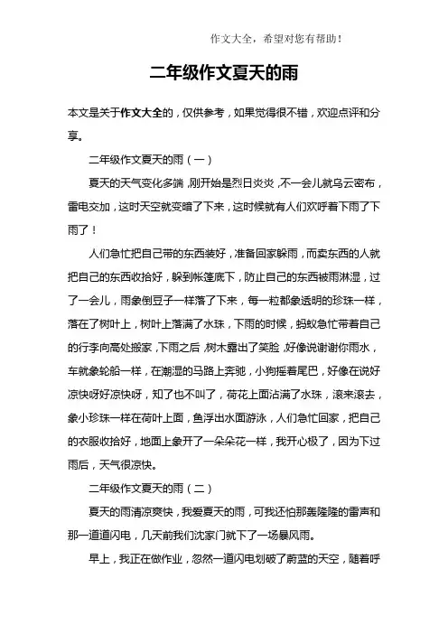 二年级作文夏天的雨