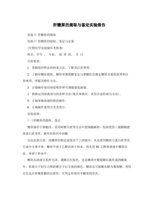 肝糖原的提取与鉴定实验报告
