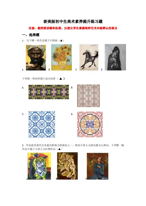浙美版初中生美术素养提升练习题 - 副本