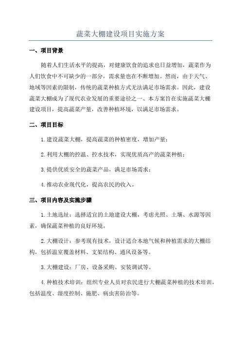 蔬菜大棚建设项目实施方案