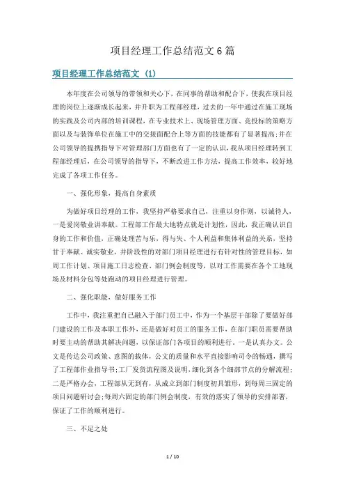 项目经理工作总结范文6篇