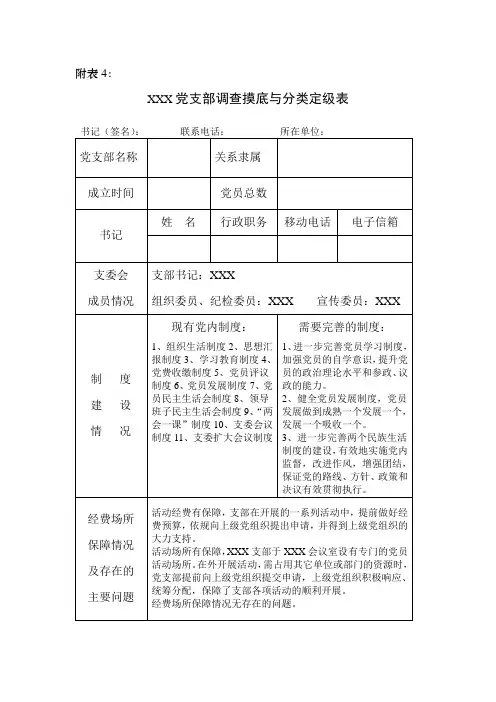 基层党组织调查摸底与分类定级表