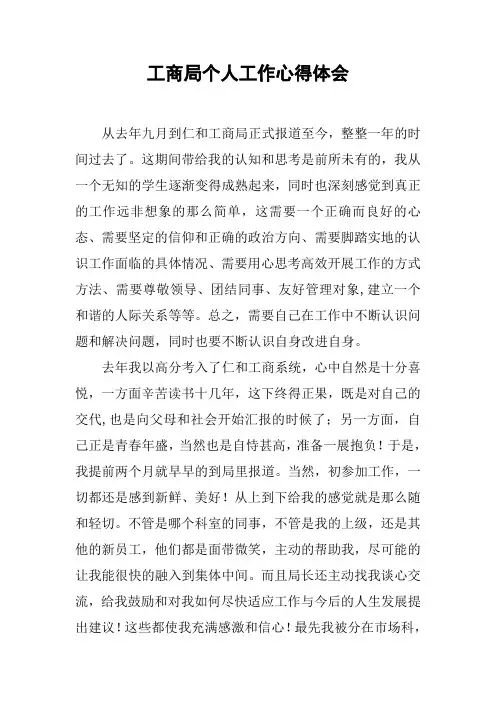 工商局个人工作心得体会