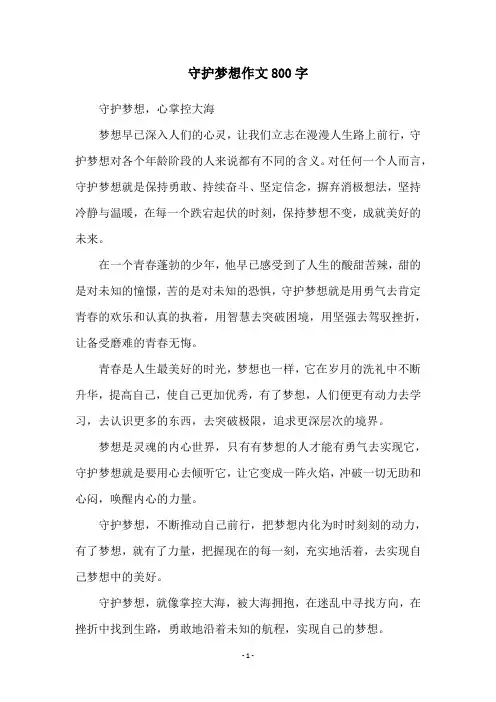 守护梦想作文800字