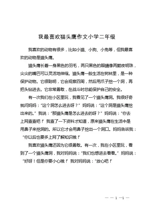 我最喜欢猫头鹰作文小学二年级