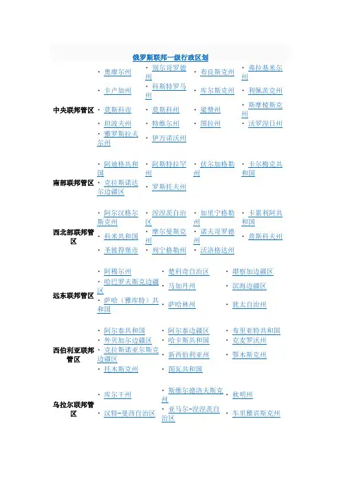 俄罗斯联邦一级行政区划