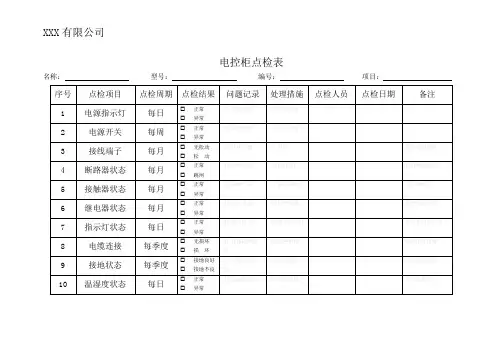 电控柜点检表+设备安全检查表
