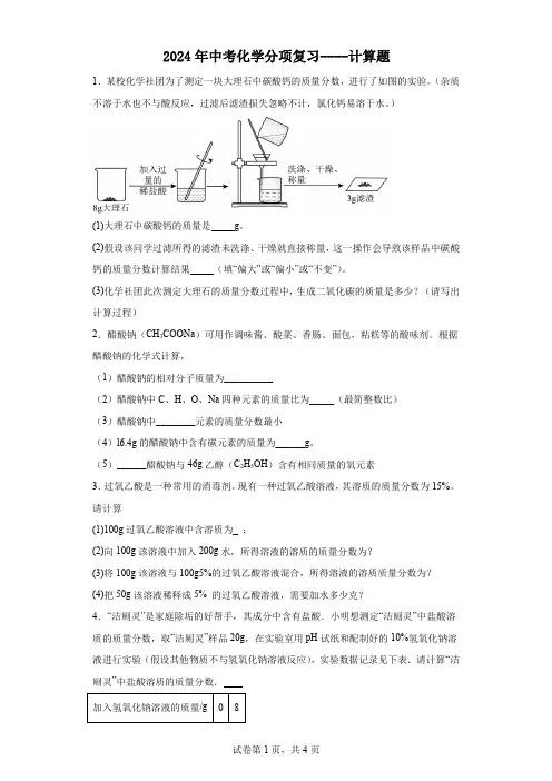 2024年中考化学分项复习----计算题