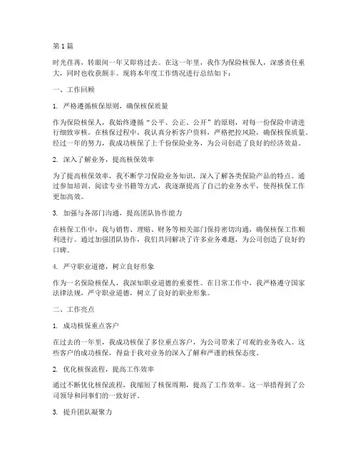 保险核保人年度总结(3篇)