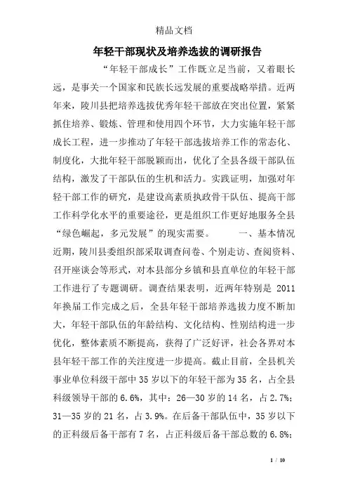 年轻干部现状及培养选拔的调研报告