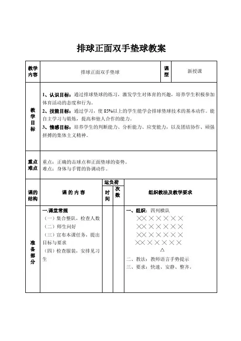 《排球正面双手垫球》教案