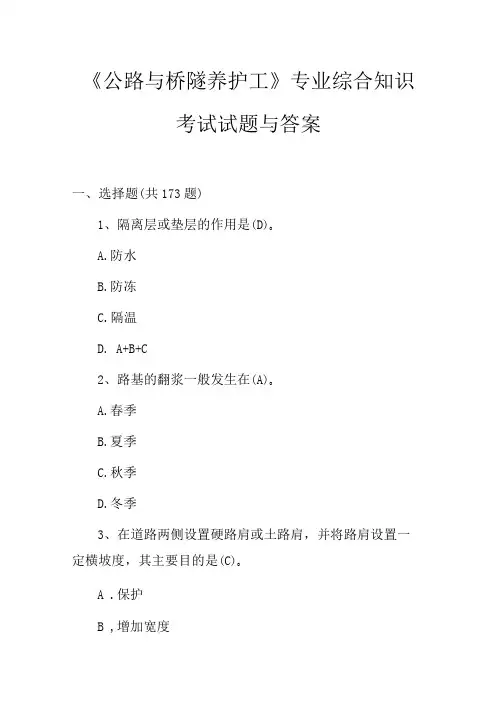 《公路与桥隧养护工》专业综合知识考试试题与答案