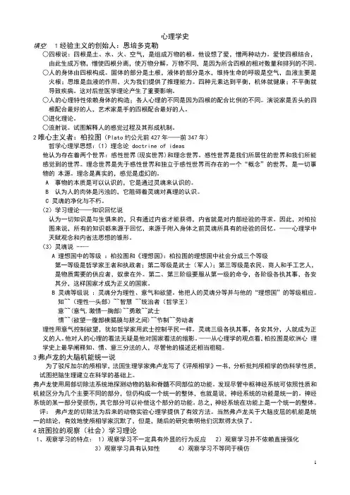 心理学史考试纲要