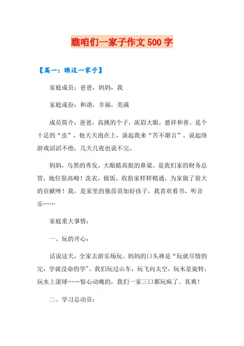 瞧咱们一家子作文500字