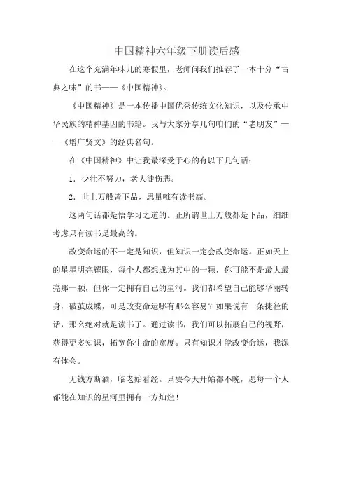 中国精神六年级下册读后感