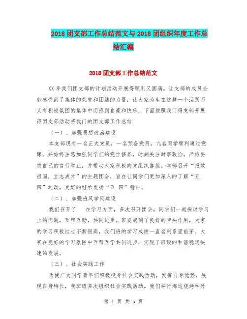 2018团支部工作总结范文与2018团组织年度工作总结汇编.doc