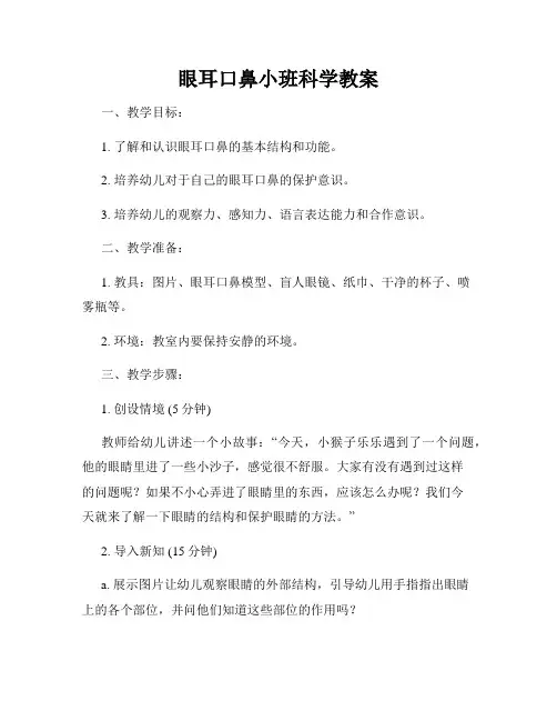 眼耳口鼻小班科学教案