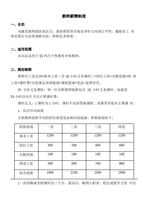 教育培训机构教师薪酬制度