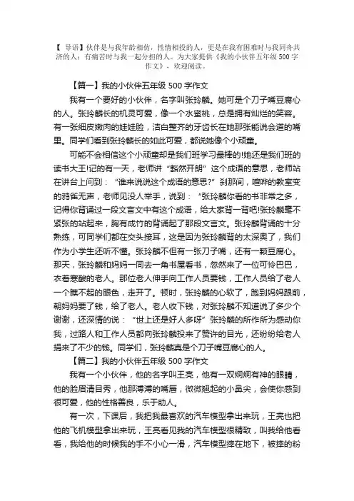 我的小伙伴五年级500字作文