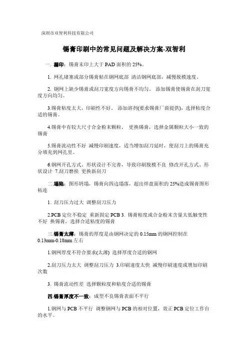 锡膏印刷中的常见问题及解决方案-双智利