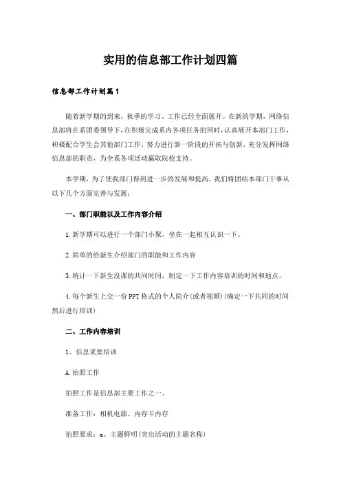 实用的信息部工作计划四篇