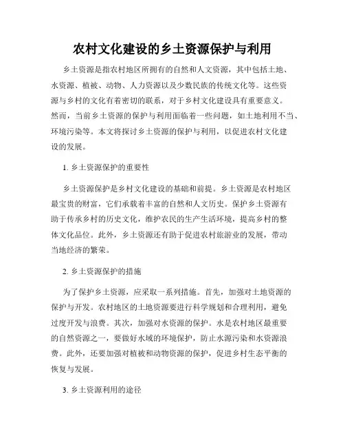 农村文化建设的乡土资源保护与利用