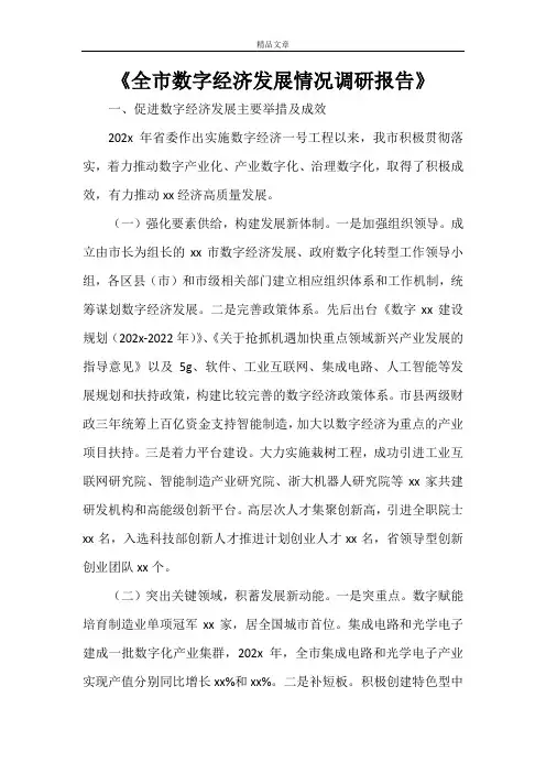 《全市数字经济发展情况调研报告》
