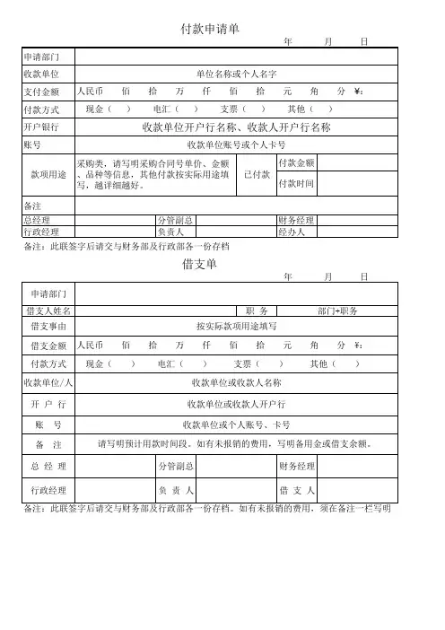 财务借支单、付款申请单