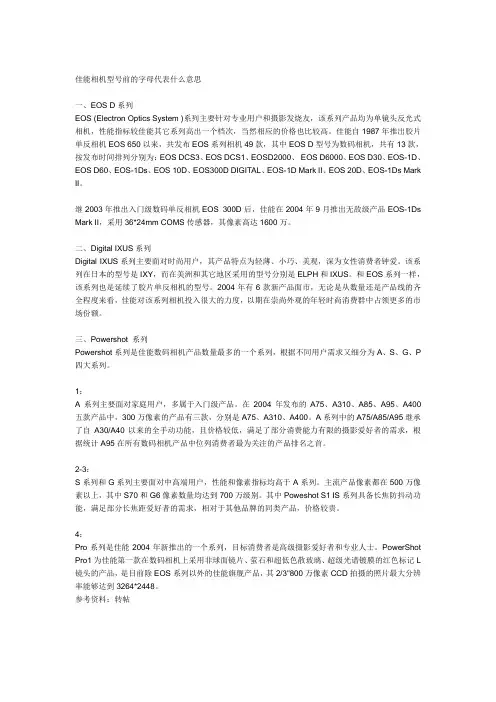 佳能相机型号前的字母代表什么意思