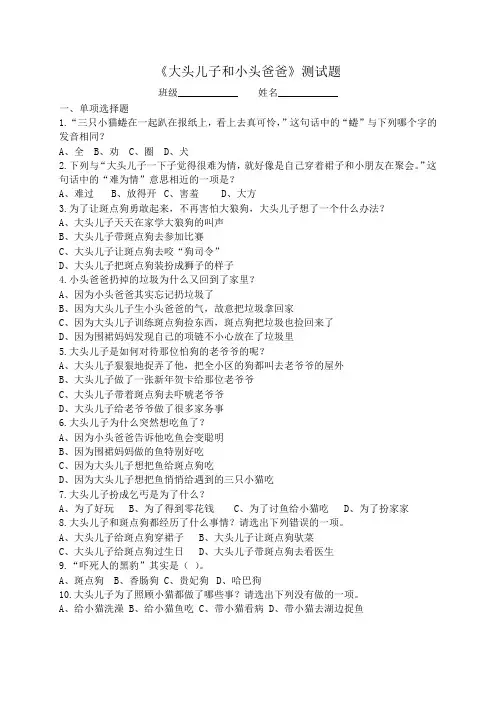 《大头儿子和小头爸爸》测试题
