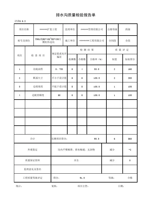 排水沟质量检验评定表