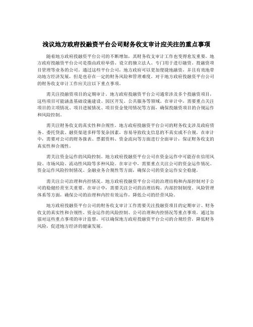 浅议地方政府投融资平台公司财务收支审计应关注的重点事项
