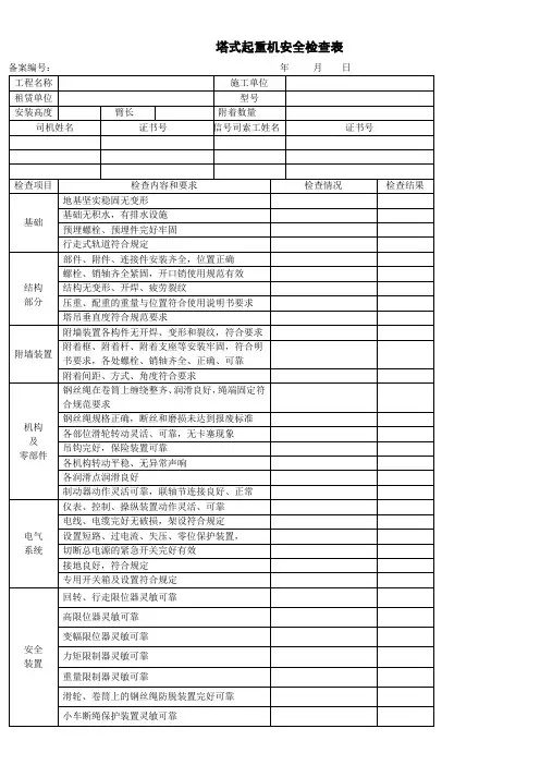 塔式起重机安全检查表