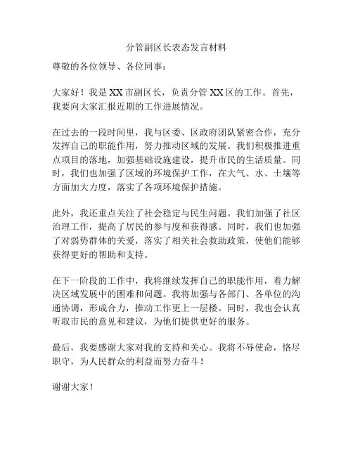分管副区长表态发言材料