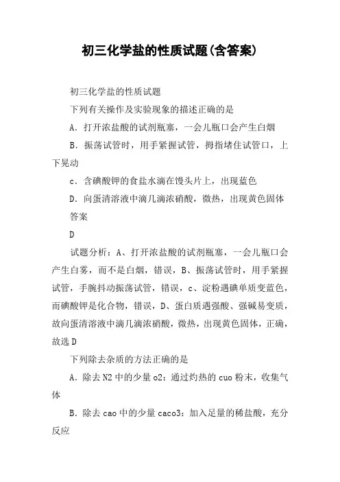 初三化学盐的性质试题(含答案)