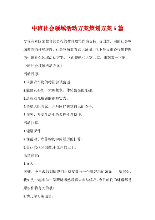 中班社会领域活动方案策划方案5篇