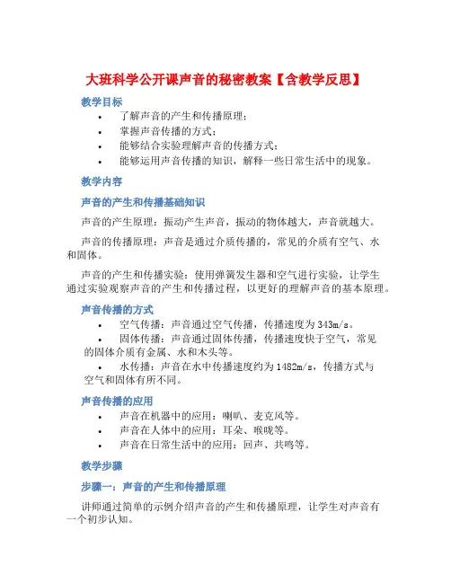 大班科学公开课声音的秘密教案【含教学反思】