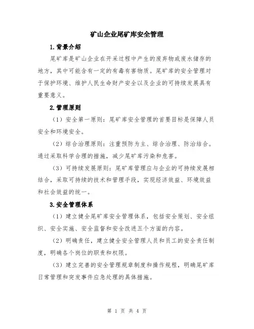 矿山企业尾矿库安全管理