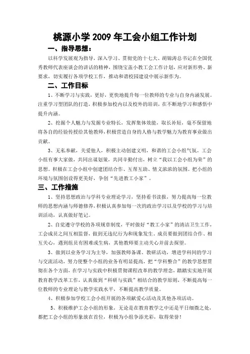 桃源小学2009年工会小组工作计划